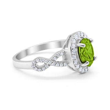 Art Deco Wedding Ring Oval Simulated Peridot CZ 925 Sterling Silver